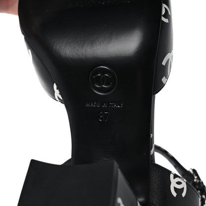 Chanel Printed Lambskin CC Sandals 37 Black White 6 of 9