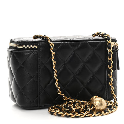 Chanel Lambskin Quilted Pearl Crush Small Vanity Case With Chain Black 3 of 11