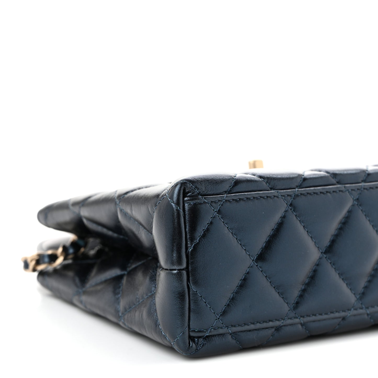 Metallic Aged Calfskin Quilted Nano Kelly Shopper Navy