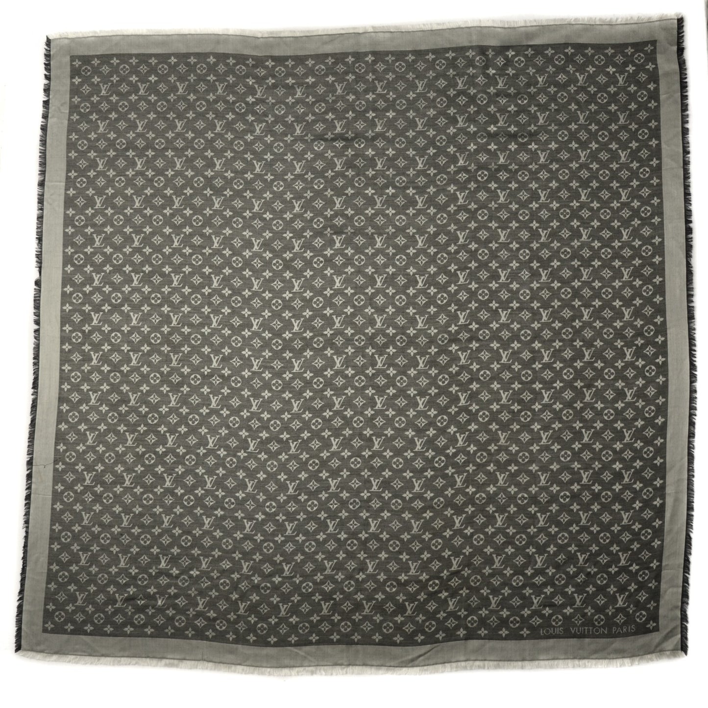 Wool Silk Monogram Denim Shawl Black