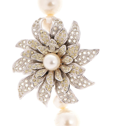 Chanel Crystal Pearl Flower CC Necklace Silver 3 of 4