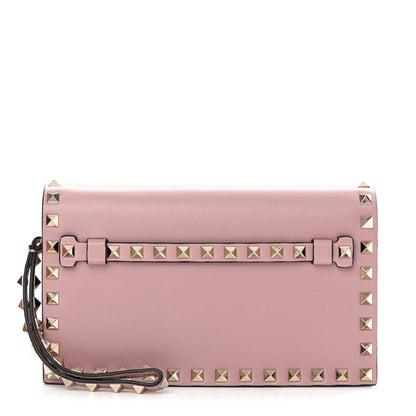 Valentino Garavani Nappa Small Rockstud Wristlet Clutch Poudre 1 of 10