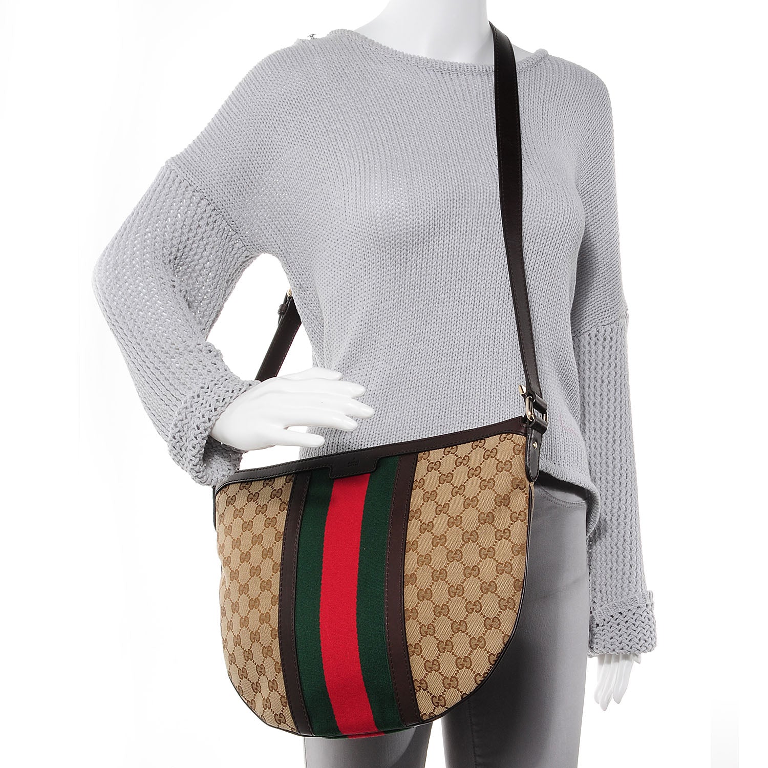 Gucci Monogram Vintage Web Medium Half Moon Hobo Dark Brown 2 of 7