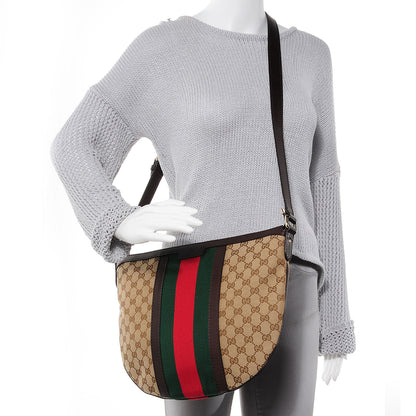 Gucci Monogram Vintage Web Medium Half Moon Hobo Dark Brown 2 of 7