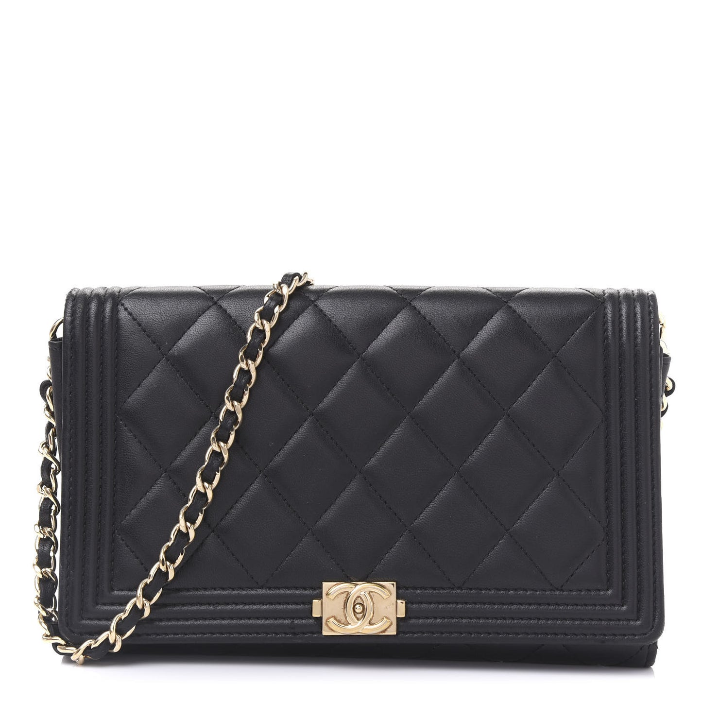 Lambskin Quilted Boy Wallet On Chain WOC Black