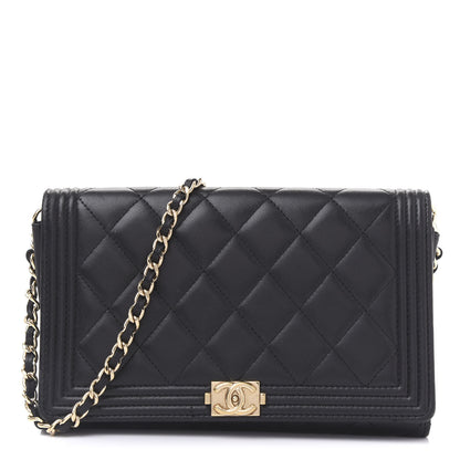 Chanel Lambskin Quilted Boy Wallet On Chain WOC Black 1 of 13