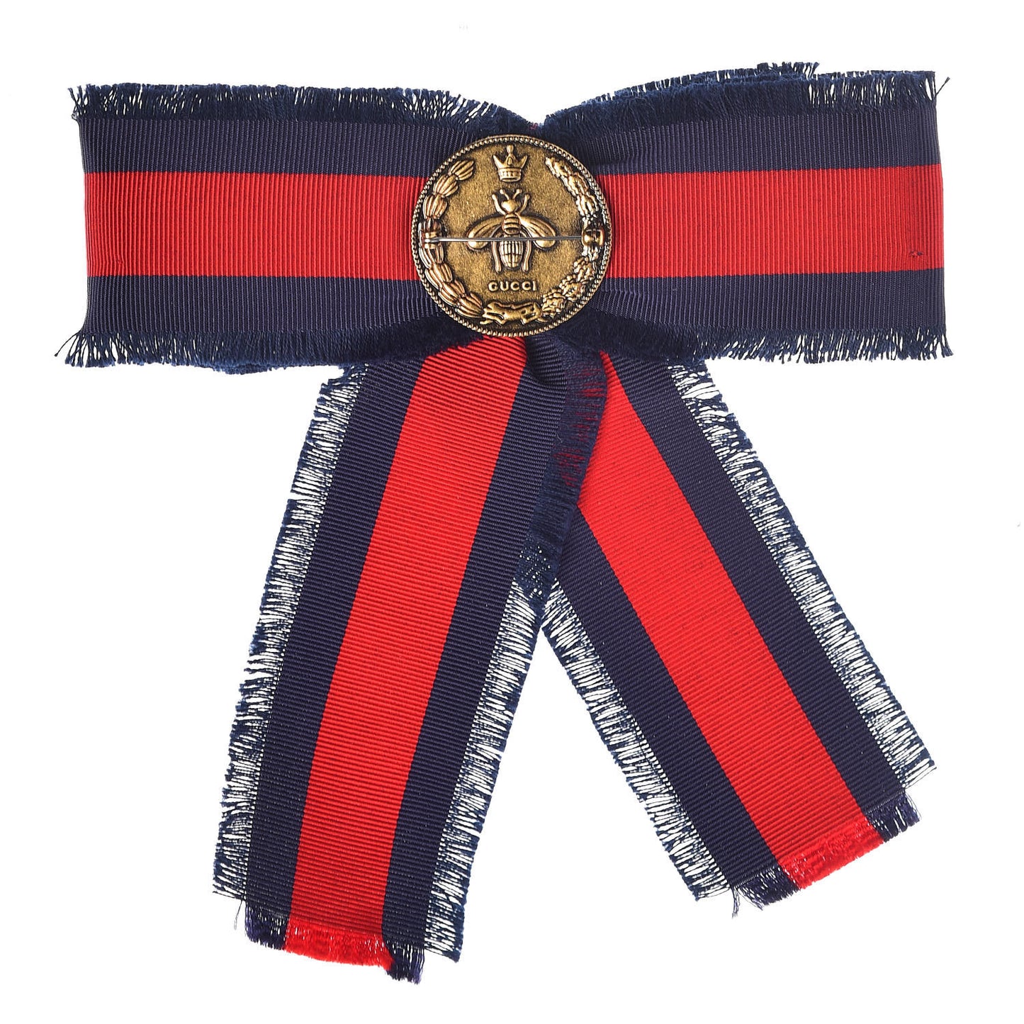 Grosgrain Web Crystal Bow Brooch Blue Red
