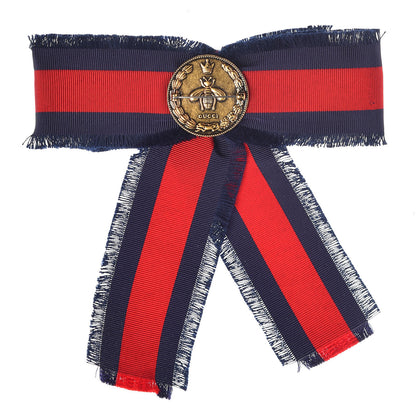 Gucci Grosgrain Web Crystal Bow Brooch Blue Red 3 of 6