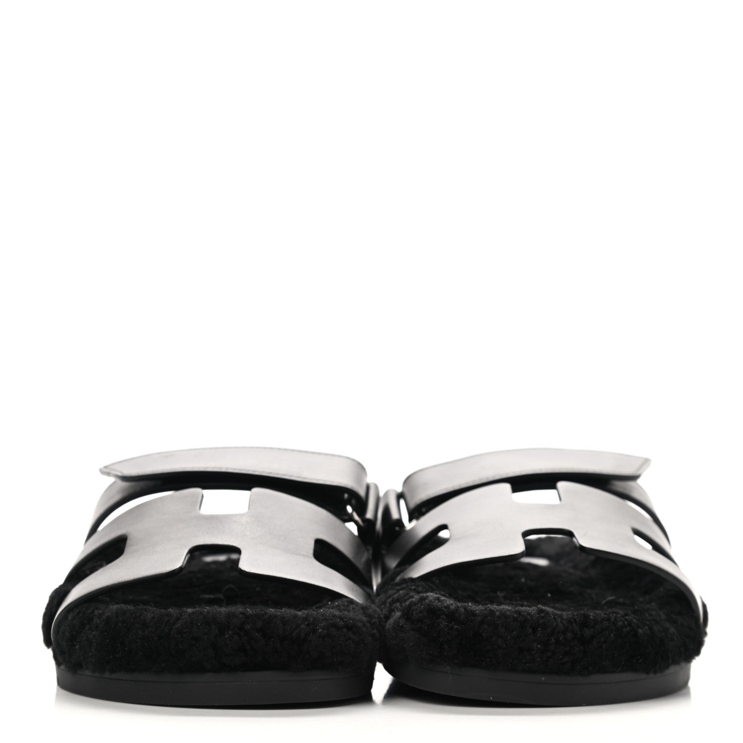 Hermes Calfskin Woolskin Womens Chypre Sandals 38 Black 2 of 9