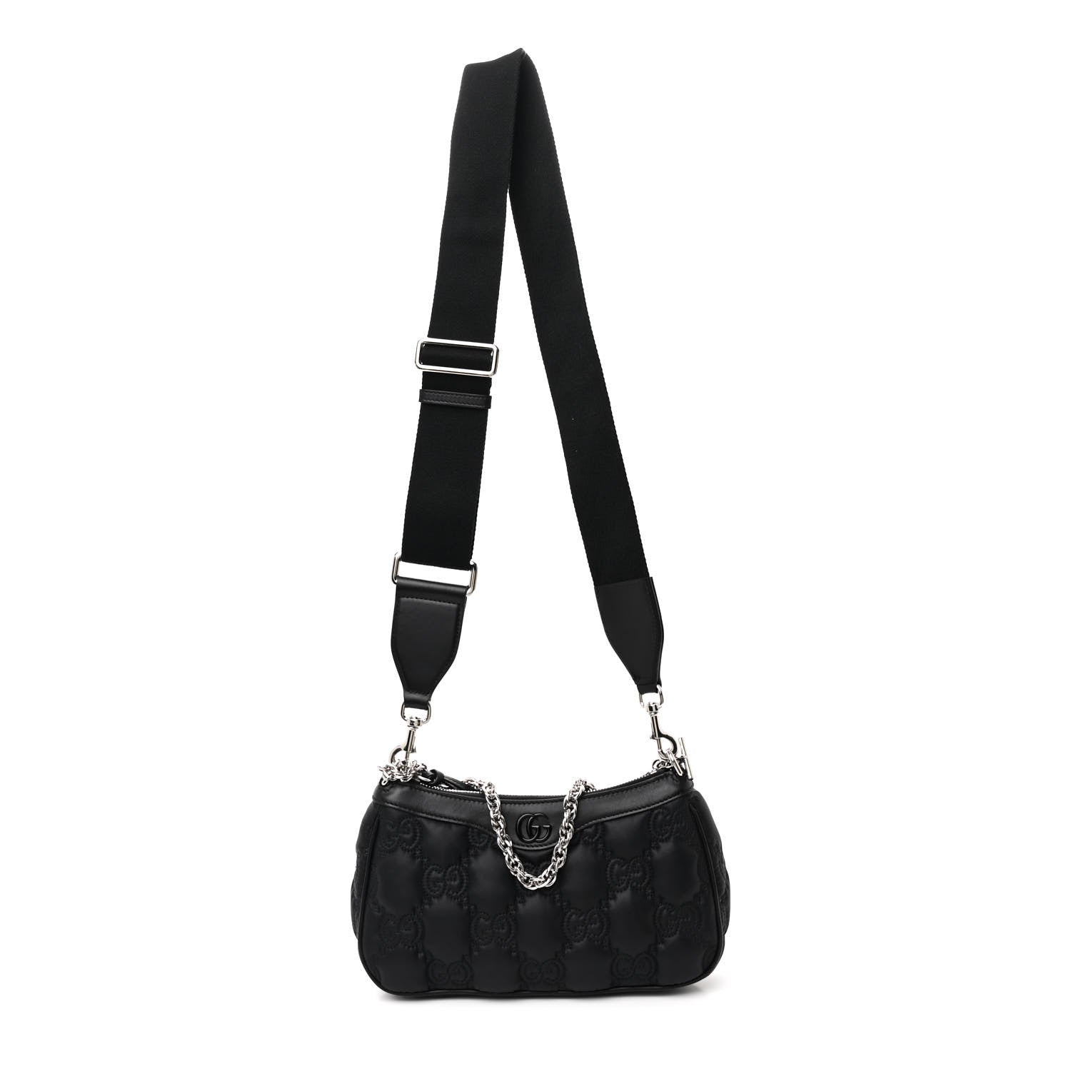 Gucci Nylon Calfskin Enamel GG Matelasse Chain Handbag Black 1 of 10