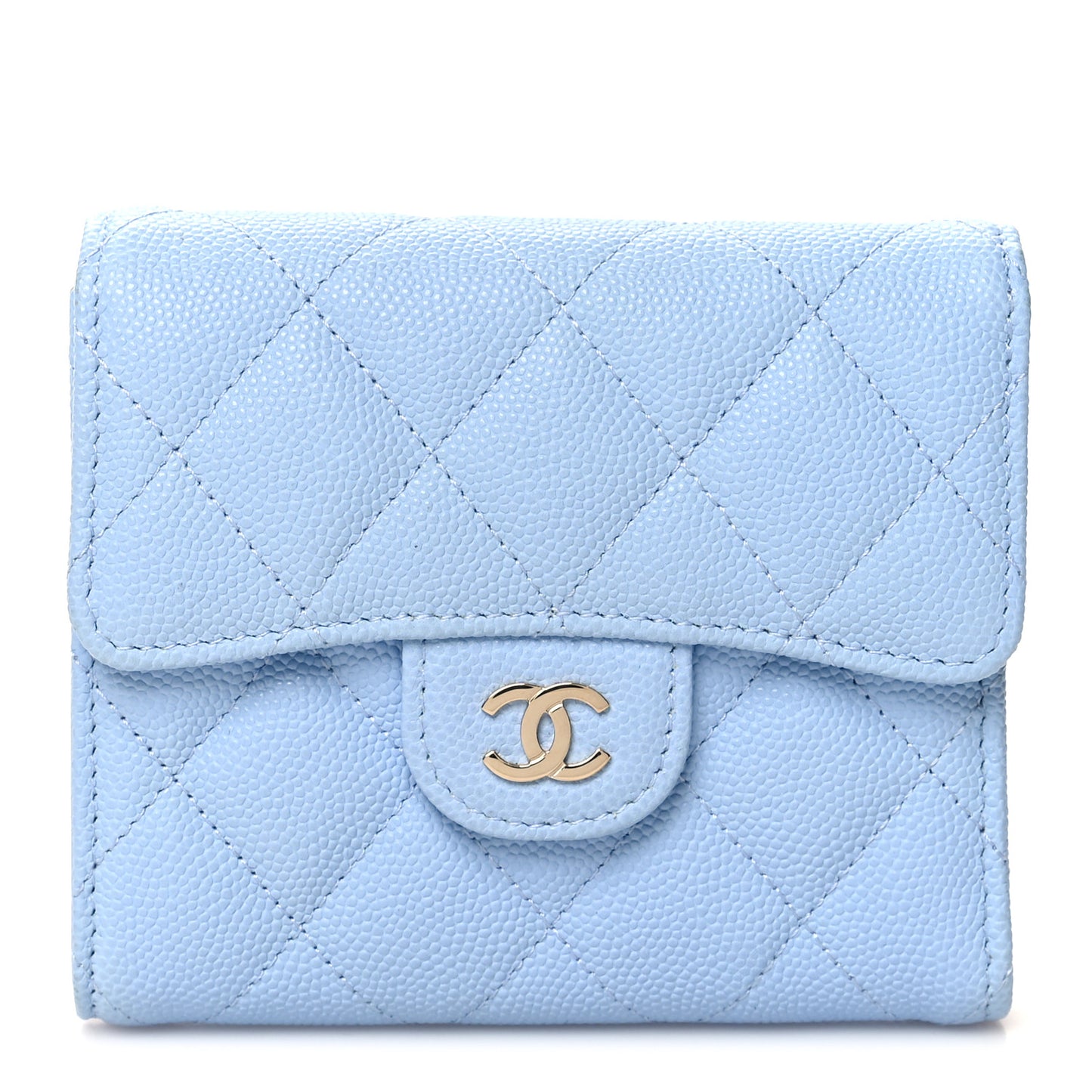 Caviar Quilted Compact Flap Wallet Light Blue