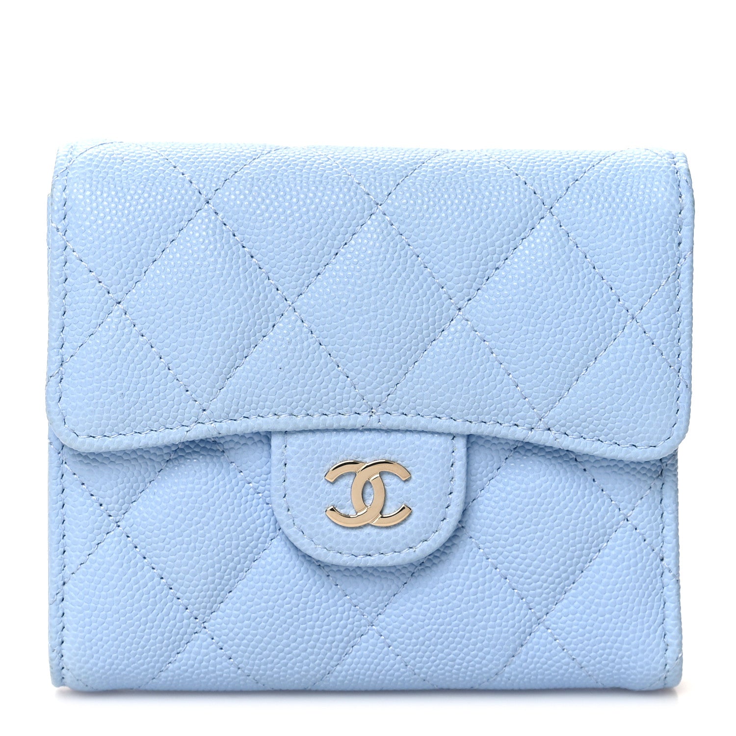 Chanel Caviar Quilted Compact Flap Wallet Light Blue 1 of 9