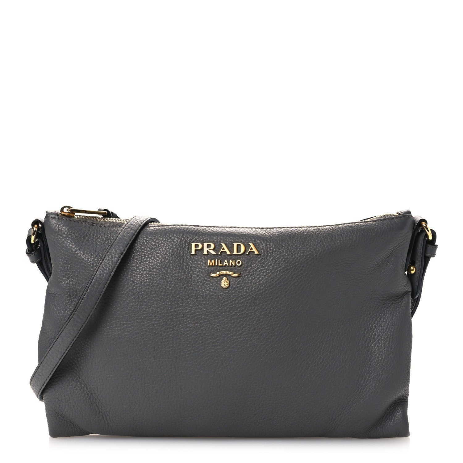 Prada Vitello Daino Zippered Shoulder Bag Marmo 1 of 15