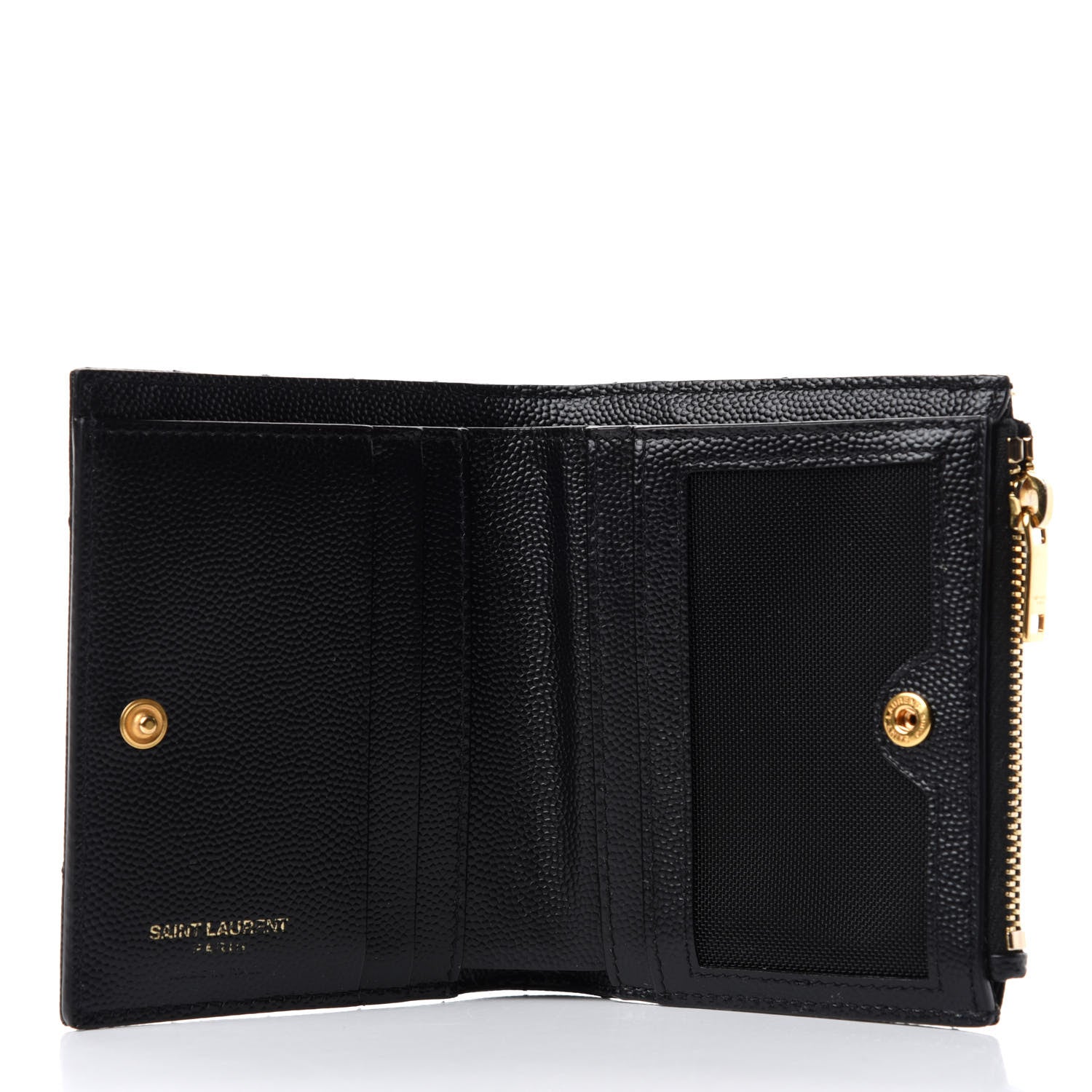 Saint Laurent Grain De Poudre Matelasse Chevron Monogram Zipped Card Case Black 5 of 7