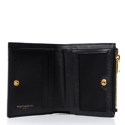 Saint Laurent Grain De Poudre Matelasse Chevron Monogram Zipped Card Case Black 5 of 7