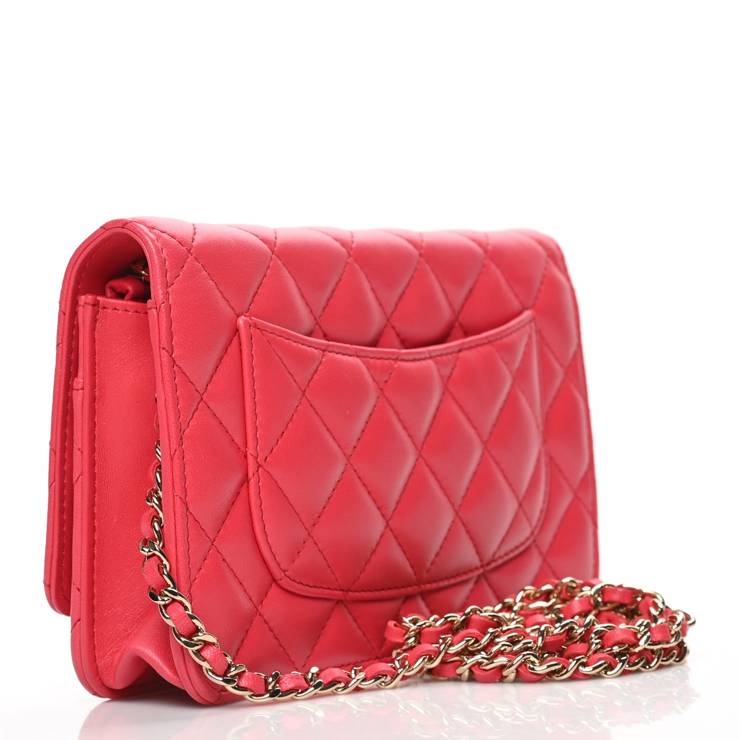 Lambskin Quilted Wallet On Chain WOC Light Red