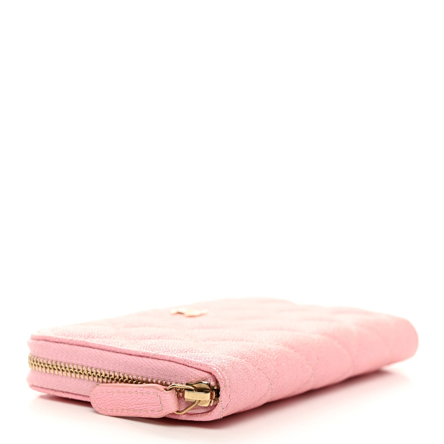 Iridescent Caviar Quilted Medium Zip Around Wallet Pink
