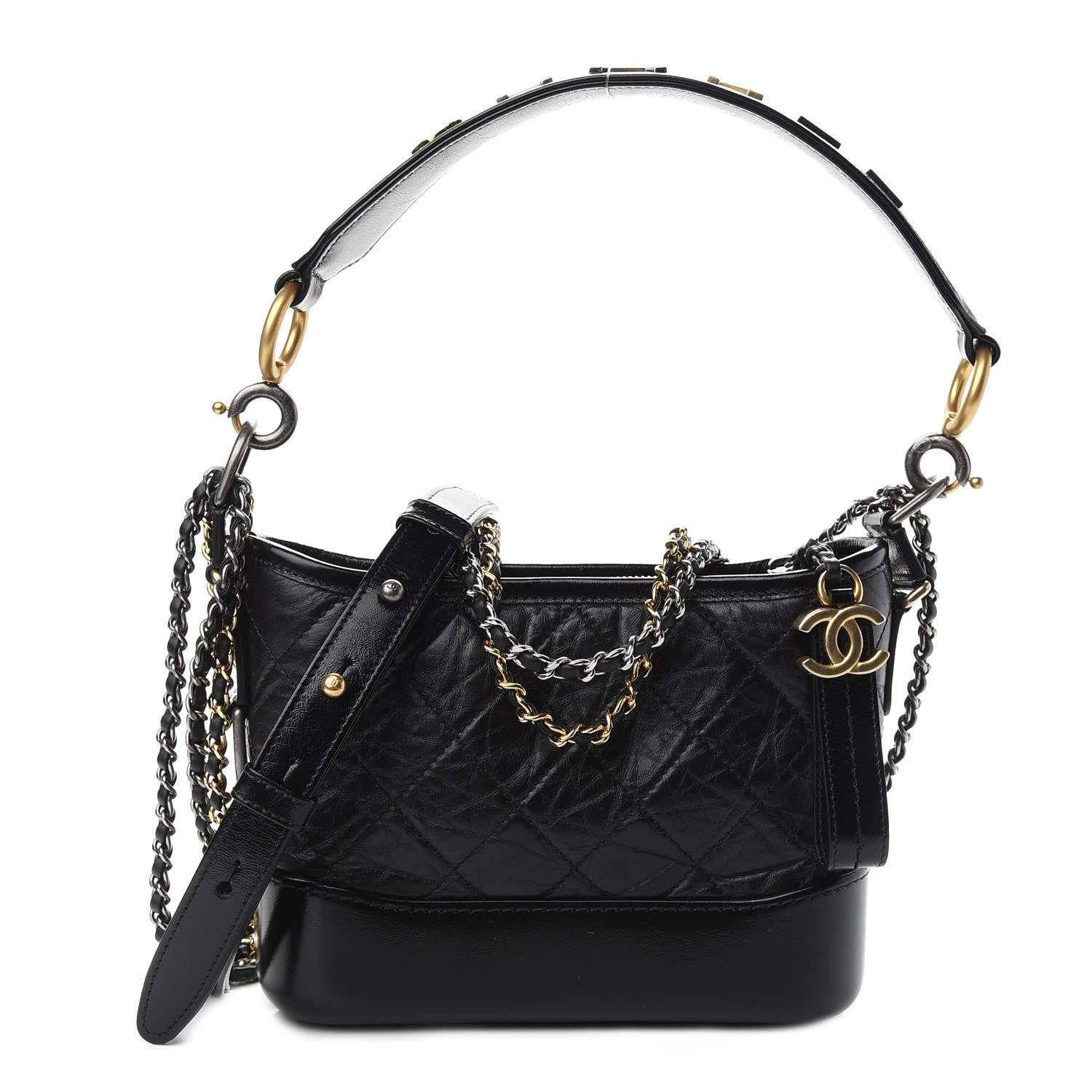 Chanel Aged Calfskin Quilted Small Gabrielle Logo Hobo Black 1 of 9