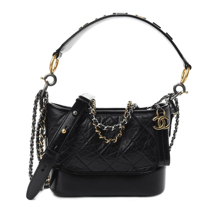Chanel Aged Calfskin Quilted Small Gabrielle Logo Hobo Black 1 of 9