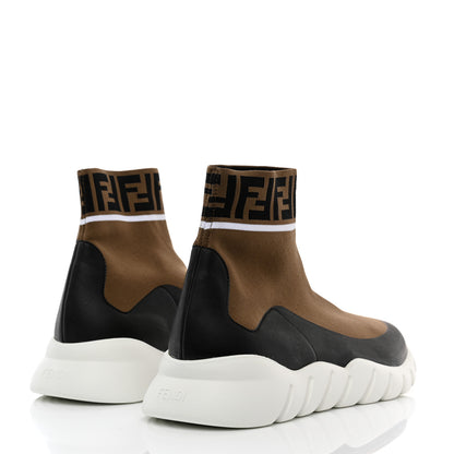 Fendi Stretch Knit Jacquard FF Reloaded Mens High Top Sock Sneakers 10 Tobacco Black 4 of 9