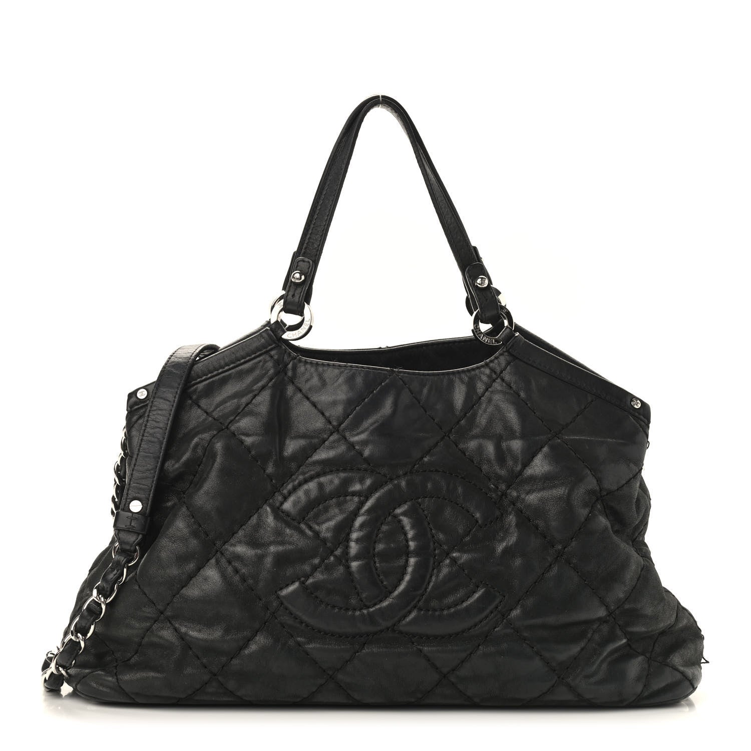 Chanel Iridescent Calfskin Stitched CC Shopping Tote Black 1 of 12