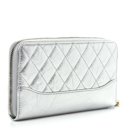 Chanel Metallic Aged Calfskin Quilted Large Gabrielle Zip Around Wallet Silver 3 of 9