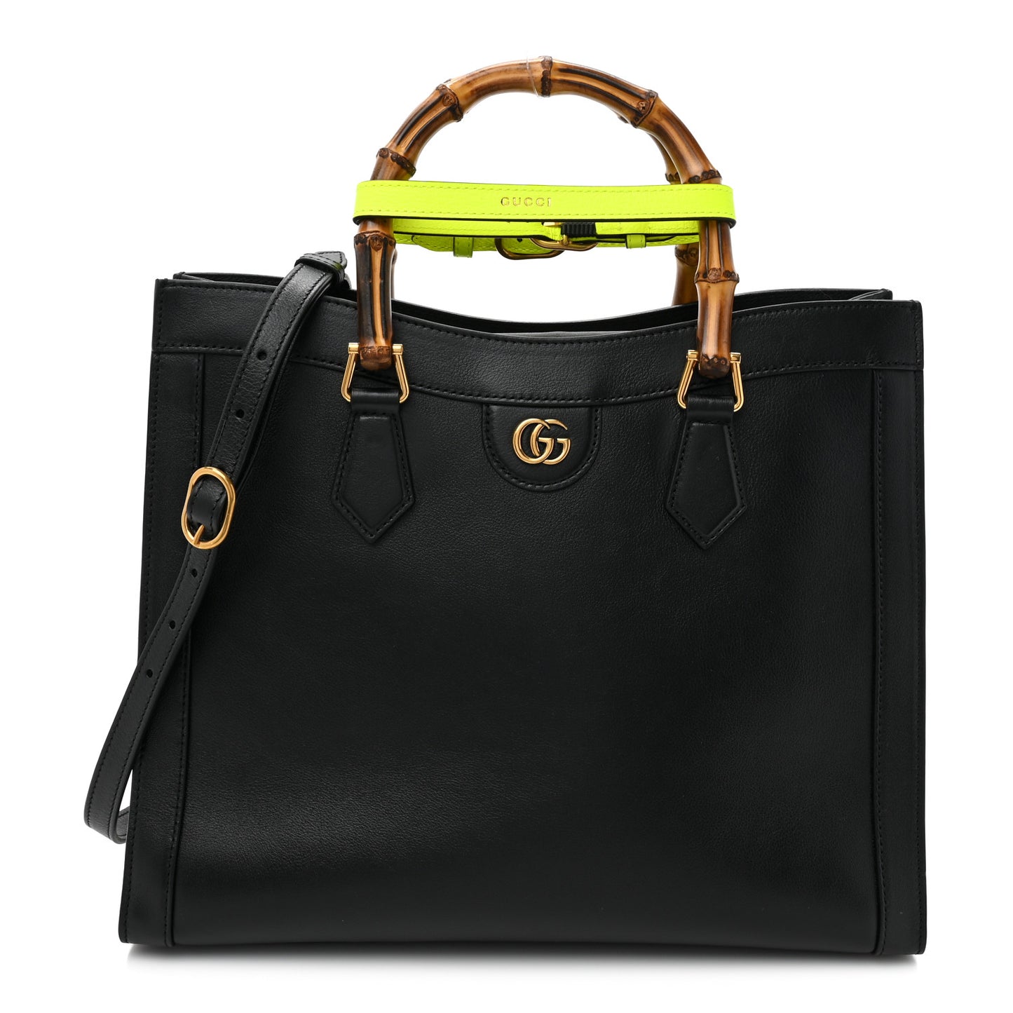Calfskin Medium Diana Tote Bag Black Yellow Fluo