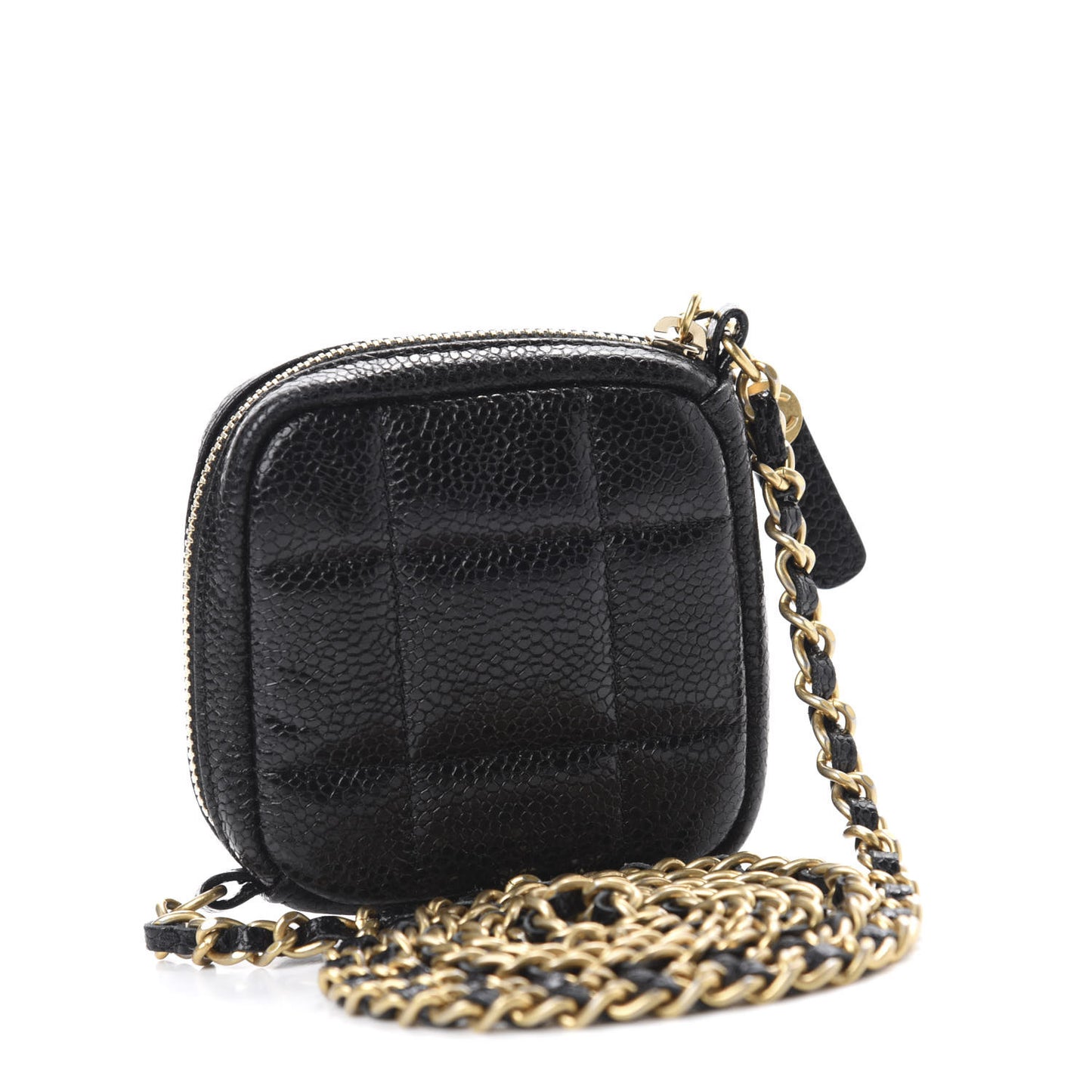 Caviar Quilted Diamond Coin Purse With Chain Black