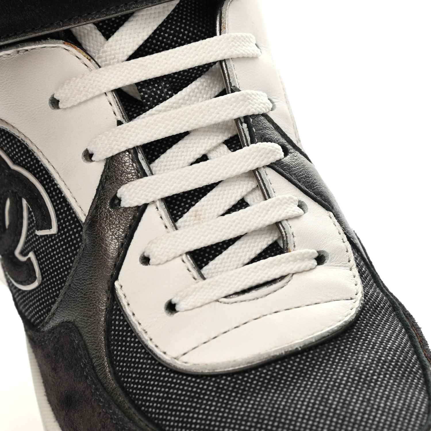 Chanel Canvas Goatskin CC High Top Sneakers 37 Black White 11 of 12