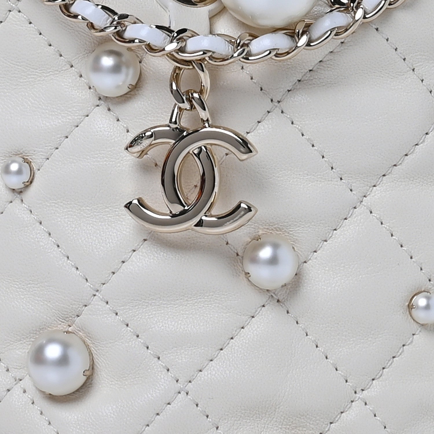 Chanel Lambskin Quilted Pearl Mini About Pearls Drawstring Bag White 8 of 11