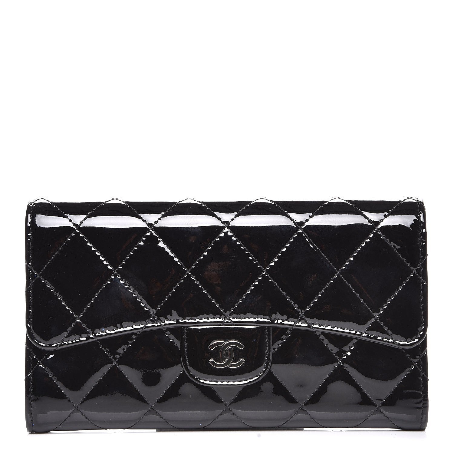 Chanel Patent Calfskin Quilted Large Flap Wallet Black 1 of 8