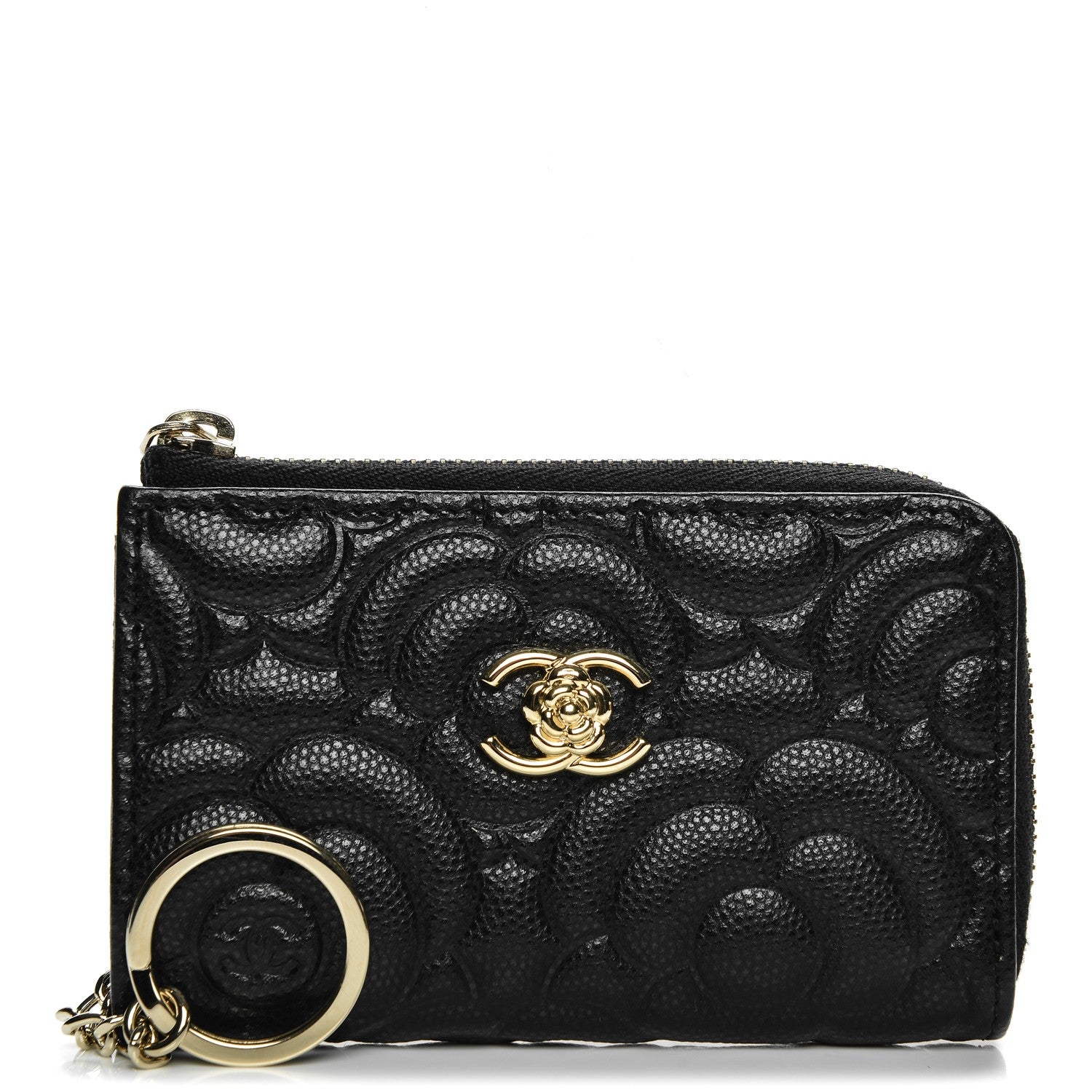 Chanel Caviar Camellia Embossed Key Holder Case Black 1 of 7