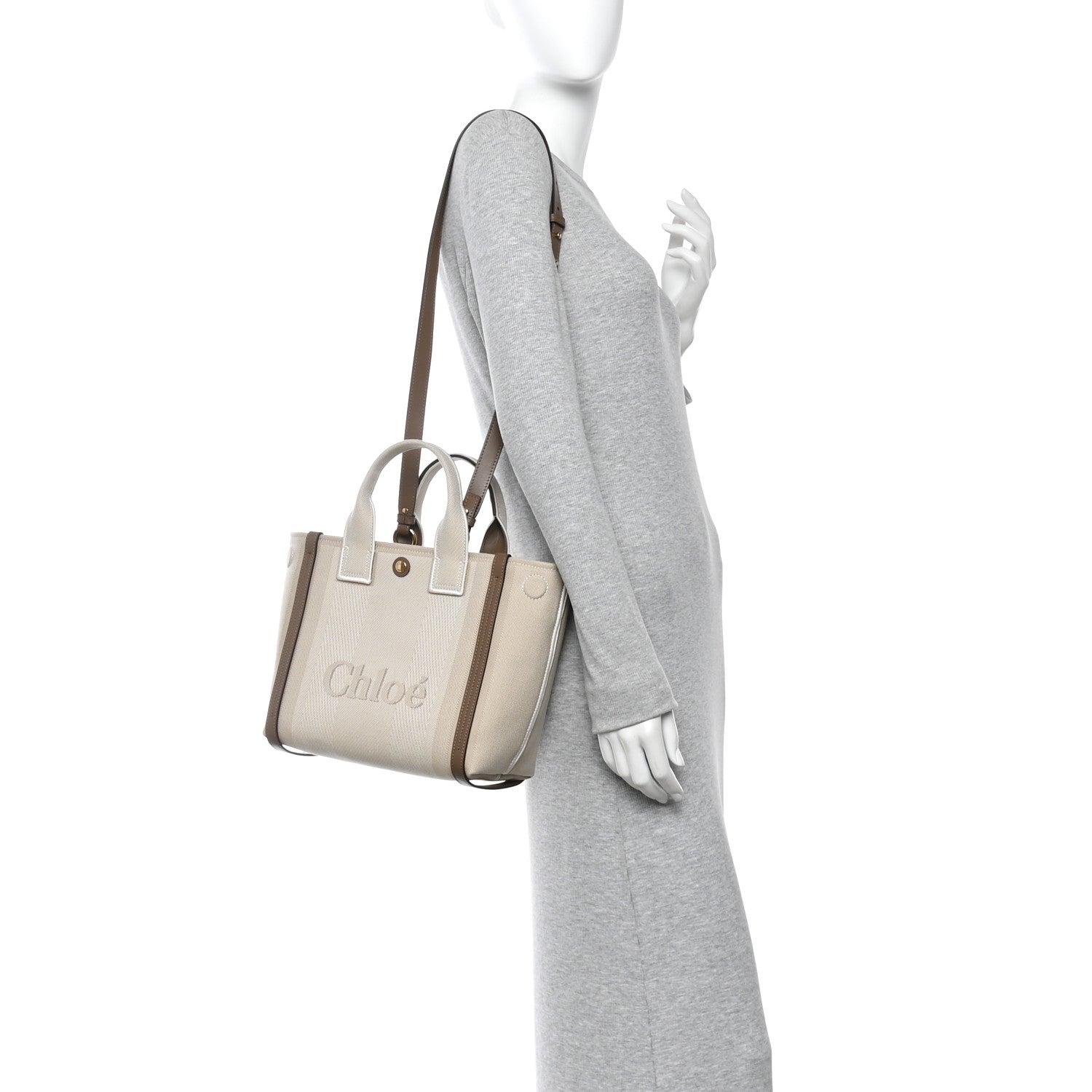 Chloe Canvas Calfskin Small Logo Carry Tote Vegetal Beige 2 of 10
