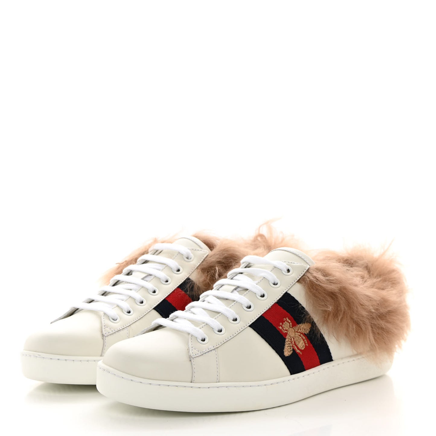 Calfskin Wool Web Bee Embroidered Mens Ace Sneakers 8.5 White
