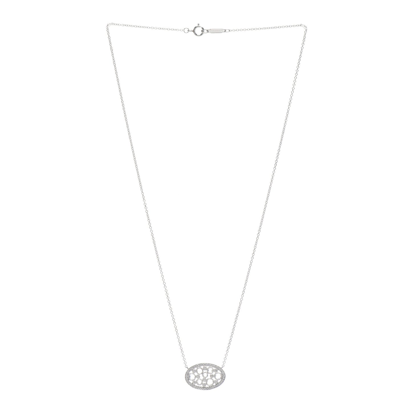 Platinum Diamond Cobblestone Oval Pendant Necklace
