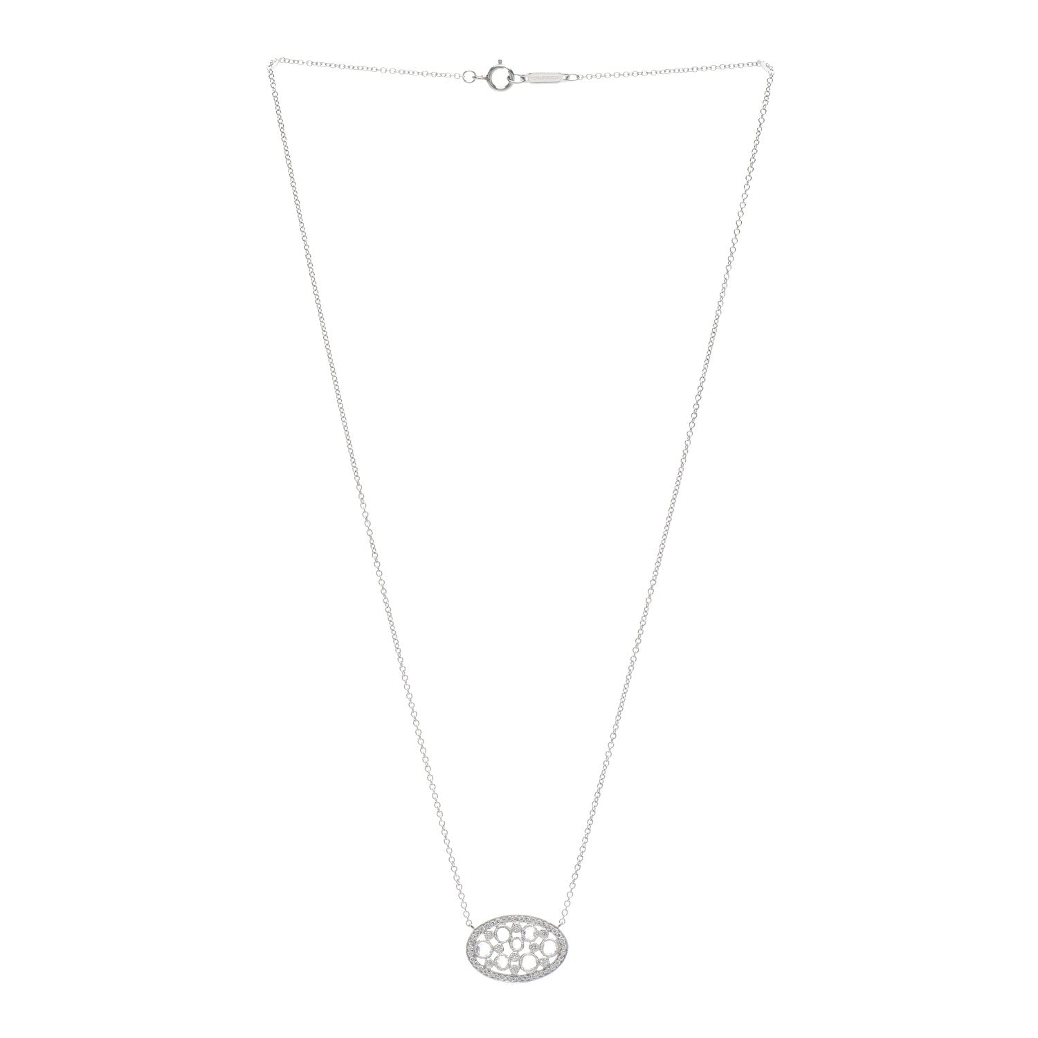 Tiffany Platinum Diamond Cobblestone Oval Pendant Necklace 3 of 5