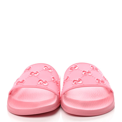 Gucci Rubber GG Monogram Perforated Womens Slide Sandals 40 Rose Box 2 of 7