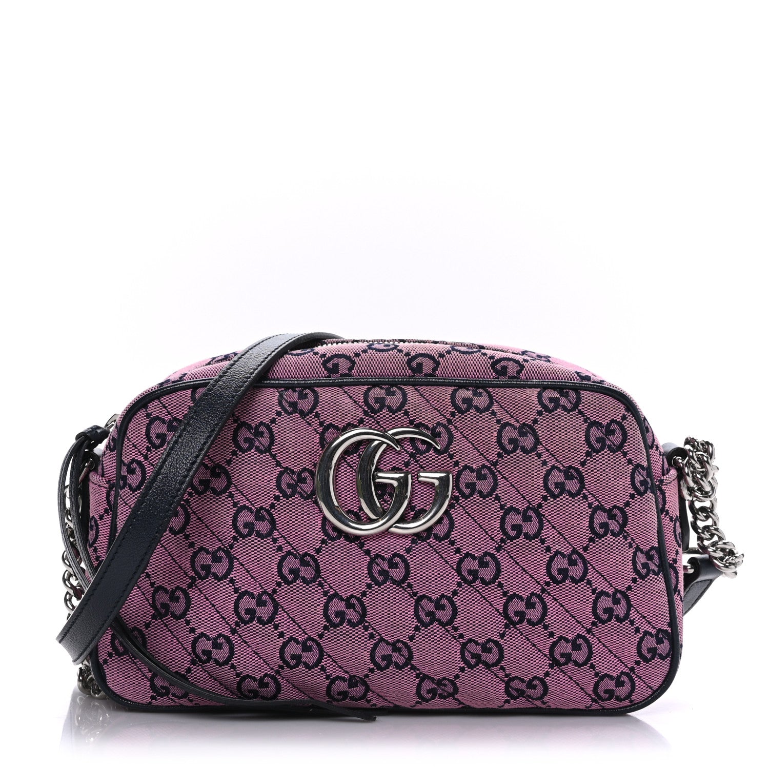 Gucci Monogram Multicolor Matelasse Diagonal Small GG Marmont Chain Shoulder Bag Pink Blue 1 of 10