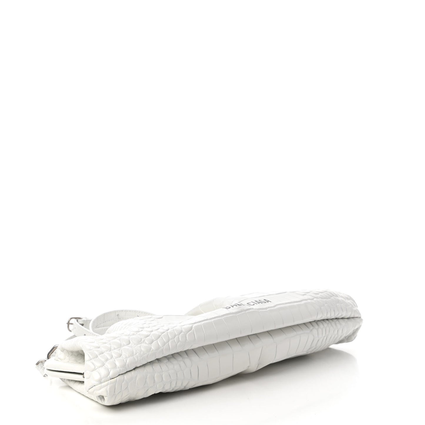 Shiny Supple Calfskin Logo Crocodile Embossed XL Cloud Clutch White
