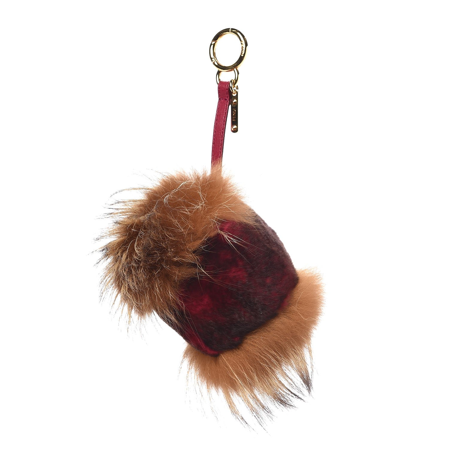 Fendi Fox Fur Vitello Elite Bag Charm Burgundy 1 of 2