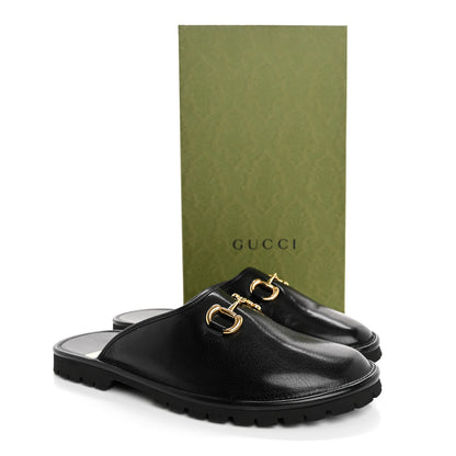 Gucci Goatskin Mens Horsebit Lug Sole Slippers 9 Black 11 of 11