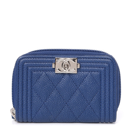 Chanel Caviar Quilted Boy Zip Around Coin Purse Wallet Dark Blue 1 of 7