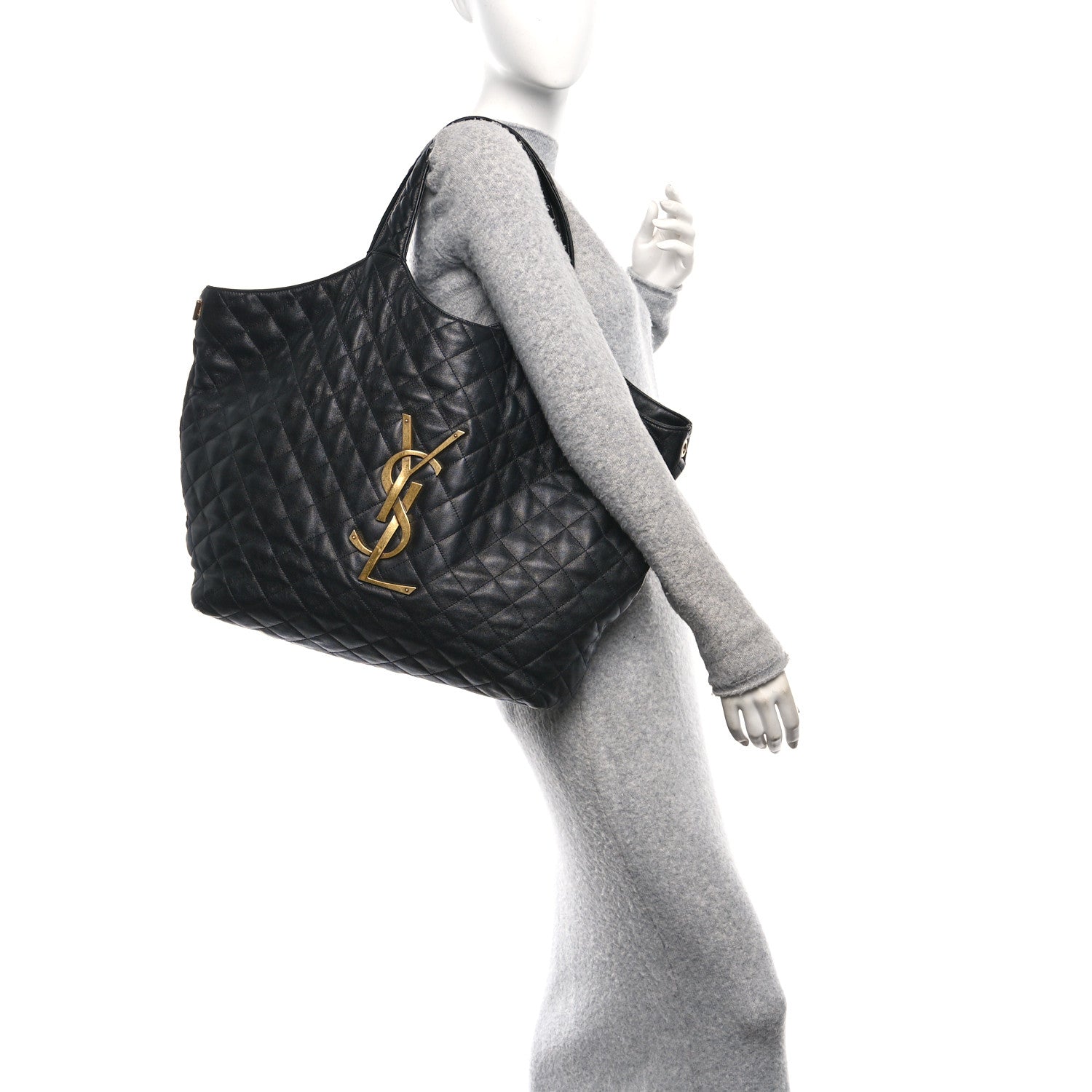 Saint Laurent Lambskin Quilted Maxi Icare Shopping Tote Black 2 of 14