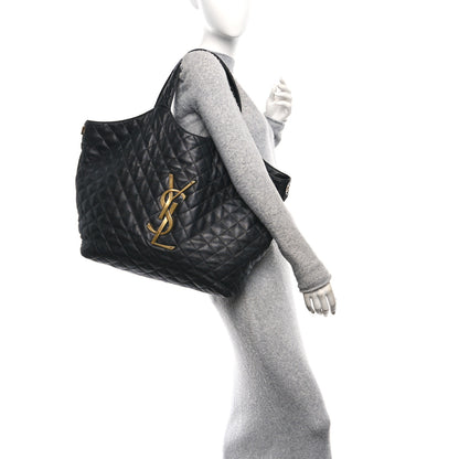 Saint Laurent Lambskin Quilted Maxi Icare Shopping Tote Black 2 of 14