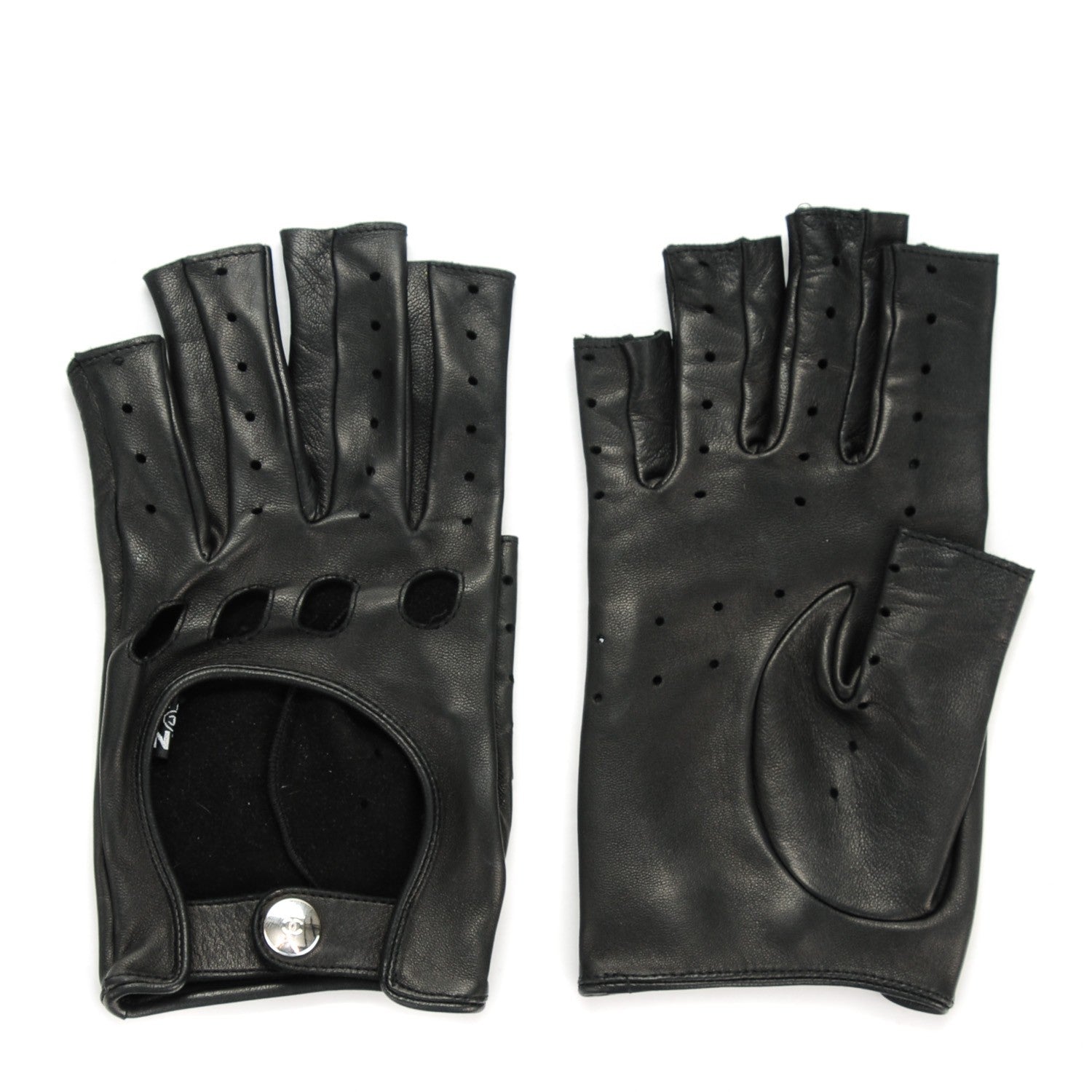 Chanel Lambskin Fingerless Gloves 7.5 Black 1 of 9