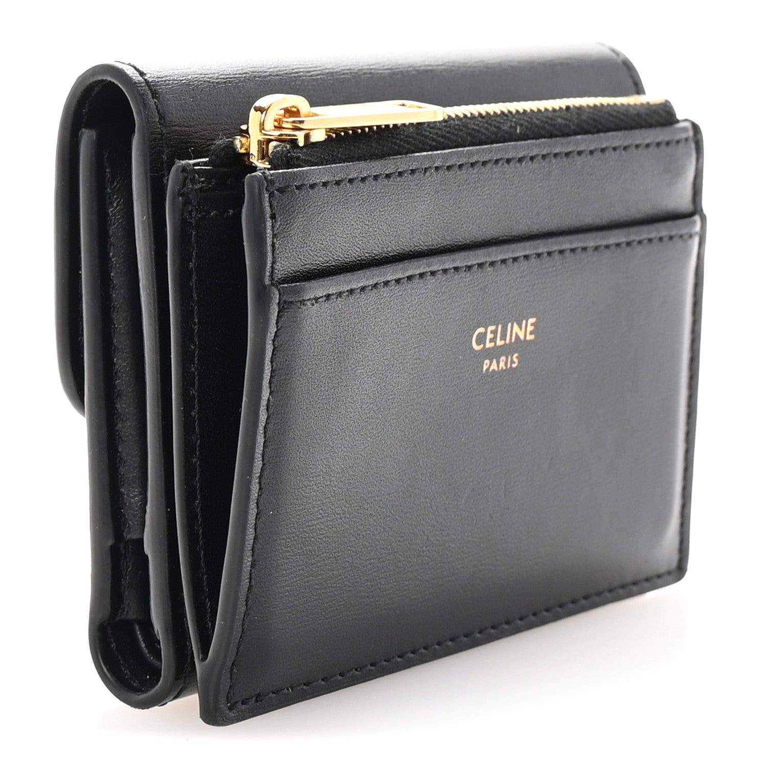 Celine Shiny Calfskin Compact Triomphe Wallet With Coin Purse Black 3 of 8