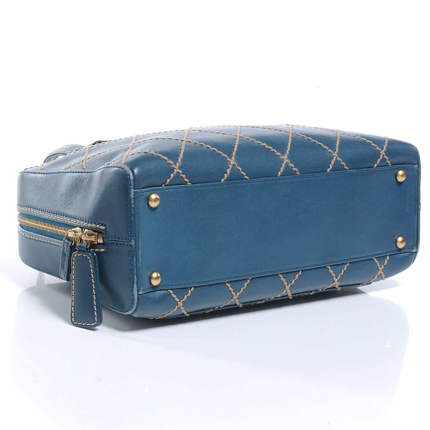 Leather Contrast Stitch Surpique Handbag Blue