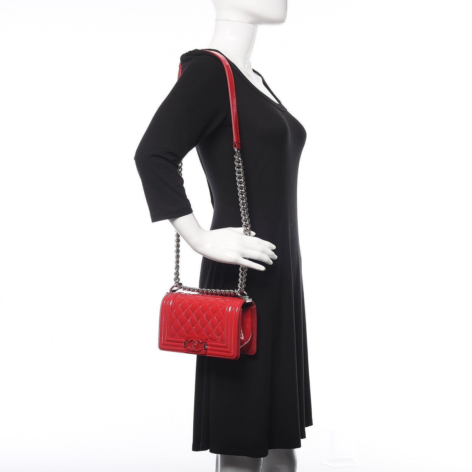 Chanel Patent Calfskin Quilted Small Plexiglass Boy Flap Red 2 of 11