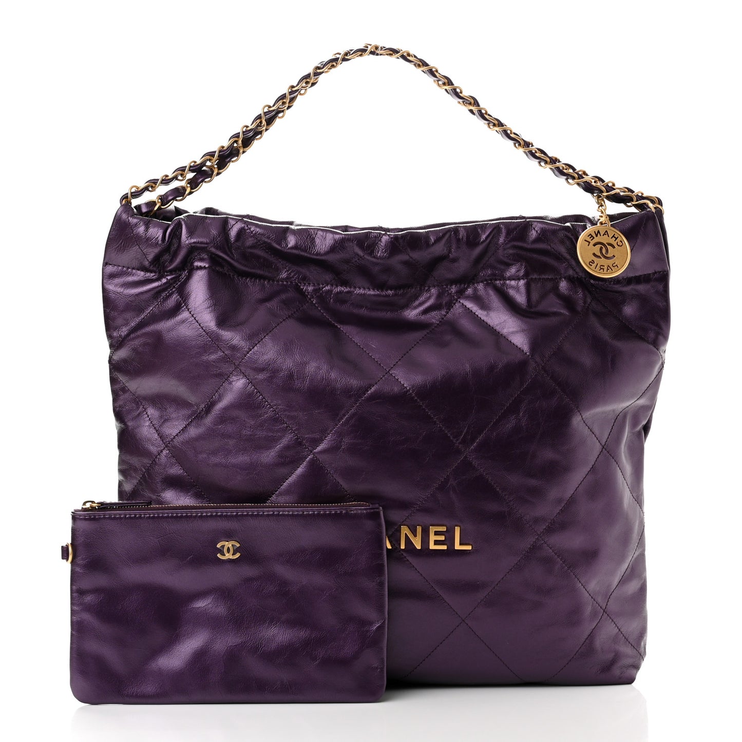 Metallic Calfskin Quilted Small Chanel 22 Purple
