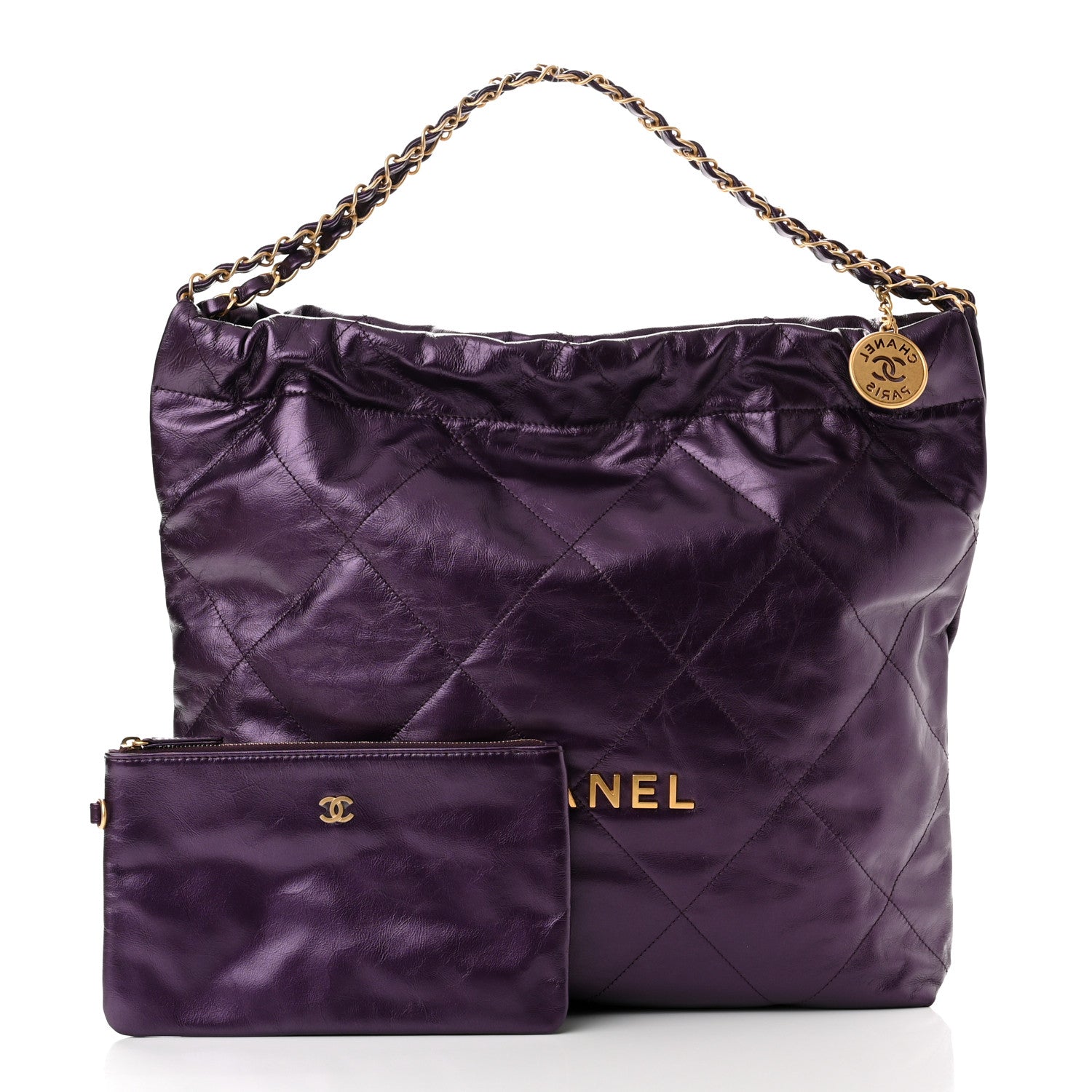 Chanel Metallic Calfskin Quilted Small Chanel 22 Purple 3 of 10